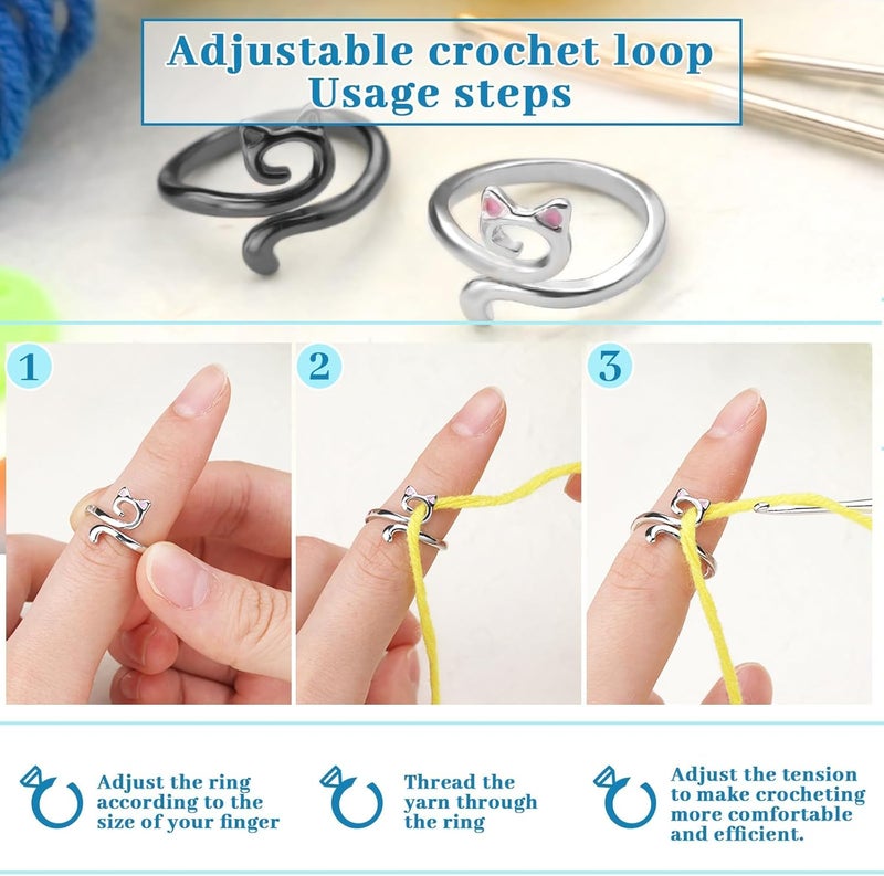 FOUSNOW 5 Pcs Crochet Ring, Adjustable Crochet Tension Rings, Yarn Ring for Finger Knitting Loop Accessories Tools, Yarn Rings for Women Mother Grandma - Image 5